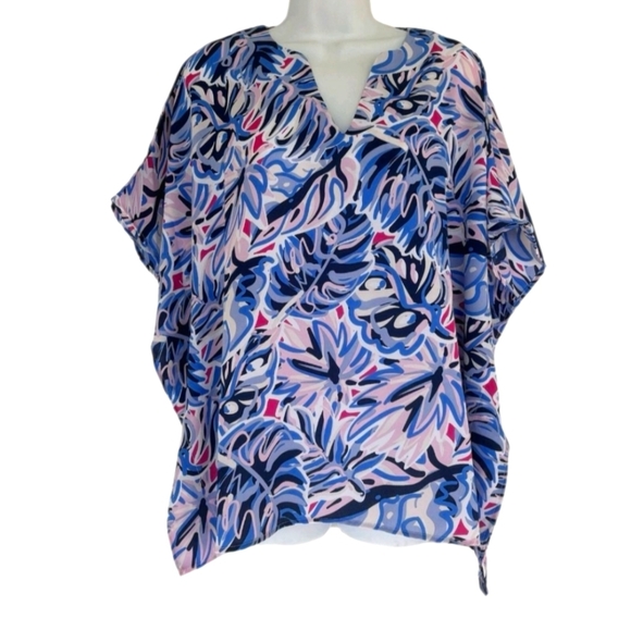NWT Simple Southern Small Women's Blue and Pink Drape Multicolor Top/Coverup - Picture 2 of 16